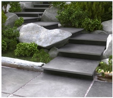 Płyty tarasowe o strukturze kamienia  aranżacje schodów z domu na taras